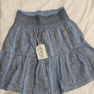 Indigo Rein Blue and White Smocked Skater Mini Skirt